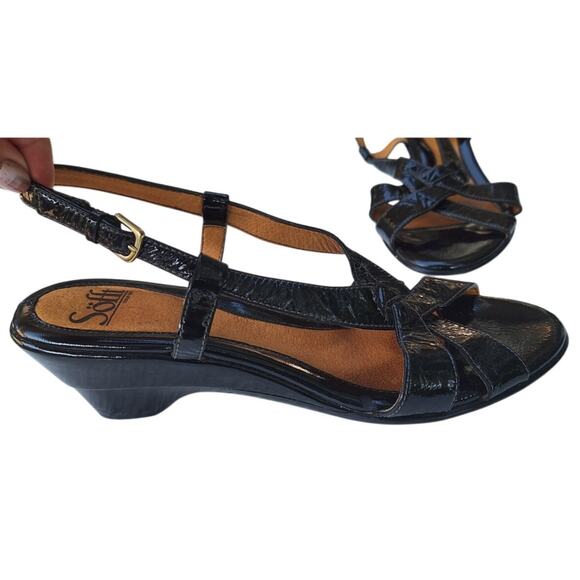 Sofft Andrea Patent Leather Strappy Kitten Wedge Slingback Black Sandal Sz. 8.5 - Picture 9 of 12